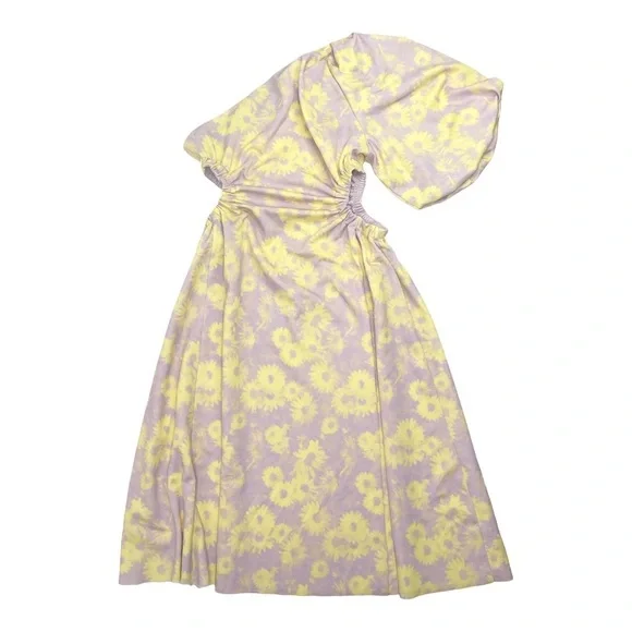 ASOS One Shoulder Puff Sleeve Cut Out Floral Midi Dress - Picture 4 of 16